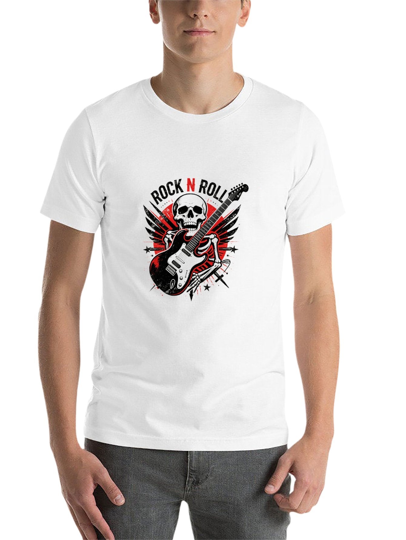 180g Pure Cotton Men's and Women's "ROCK N ROLL" Graphic T-Shirt, USA Casual Cotton Tee