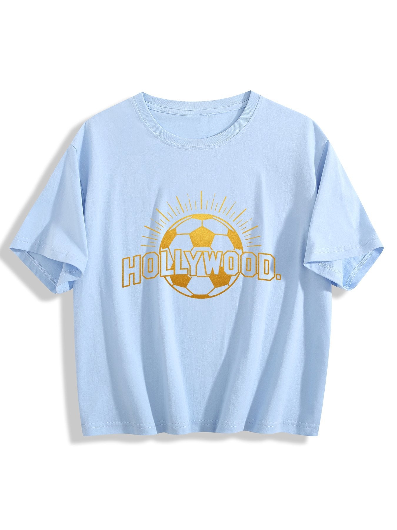 180g Pure Cotton Women's World Cup City "HollyWood" Graphic T-Shirt, Casual Cotton Tee for Daily Wear