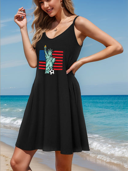 World Cup USA Graphic Women's Graphic Strap Dress, Casual Sleeveless Summer Dress