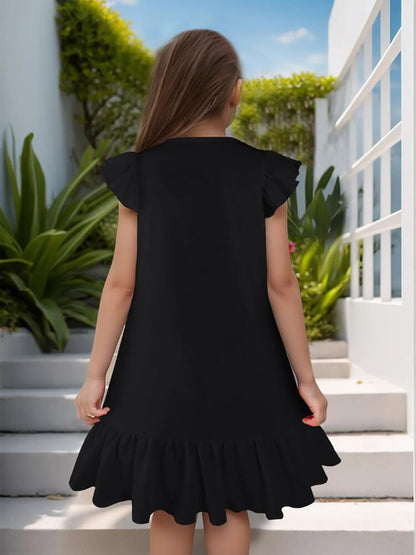 America 250th. Graphic Flutter Sleeve Dress, Soft Cotton Outfit for Girls Daily & Party