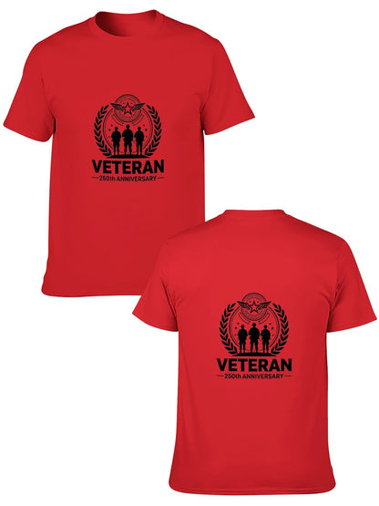 180g Pure Cotton Men's and Women's Patriotic "Veteran" Graphic Casual Cotton Tee for Daily Wear