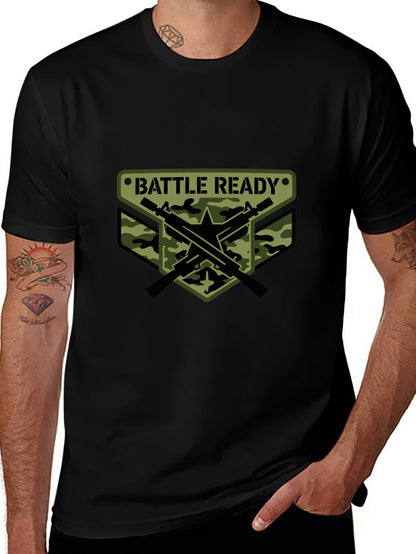 180g Pure Cotton Men's and Women's  Patrotic  "Battle Ready" Graphic T-Shirt, USA Casual Cotton Tee
