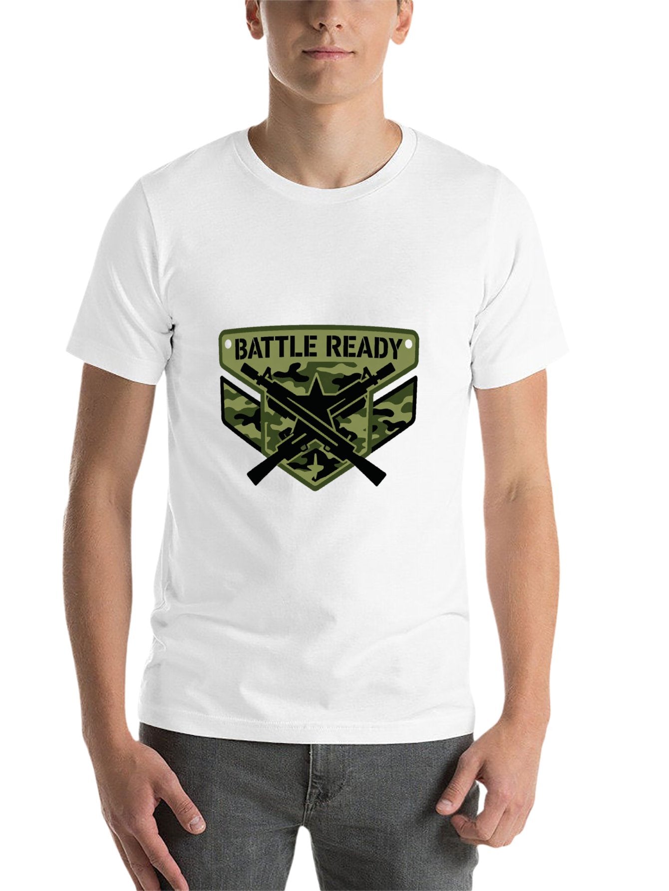 180g Pure Cotton Men's and Women's  Patrotic  "Battle Ready" Graphic T-Shirt, USA Casual Cotton Tee