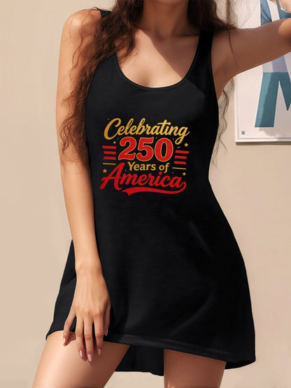 Women's Graphic Tank Dress, USA 250th. Graphic Customize Sleeveless Casual Summer Dress