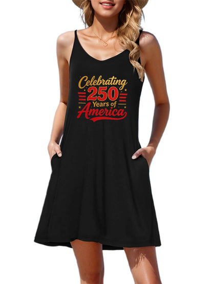 Women's Graphic Strap Dress, Celebrating USA 250th. Casual Sleeveless Summer Dress