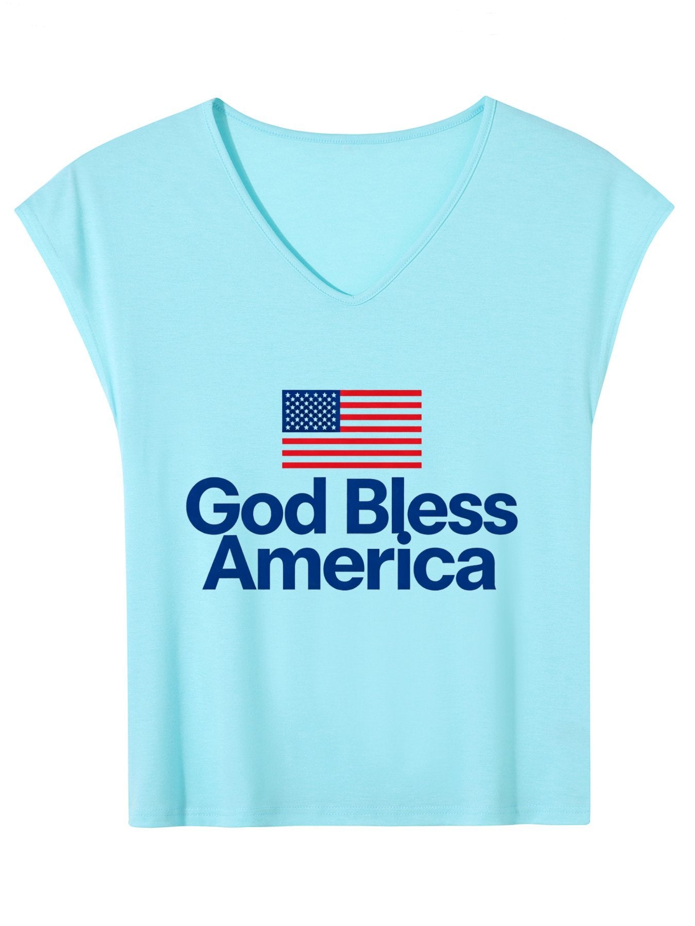 V-neck Sleeveless T-Shirt, Women's USA 250th.  "God Bless America" Graphic T-Shirt, USA Casual Cotton Tee