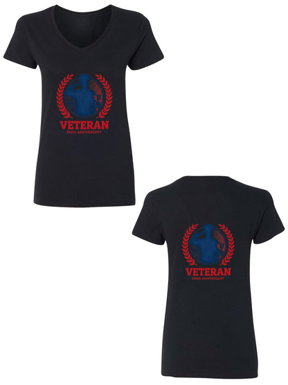 Pure Cotton V-neck Women's USA 250th. Patriotic "Veteran" Graphic T-Shirt, USA Casual Cotton Tee