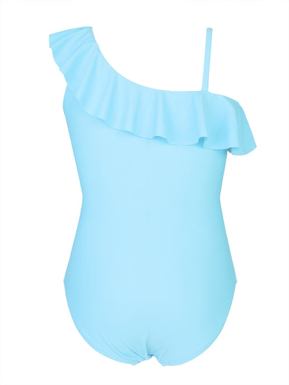 "Family Bear" Printed Ruffled One Piece Swimsuit, Cute Summer Bathing Suit for Girls Beach Pool Party