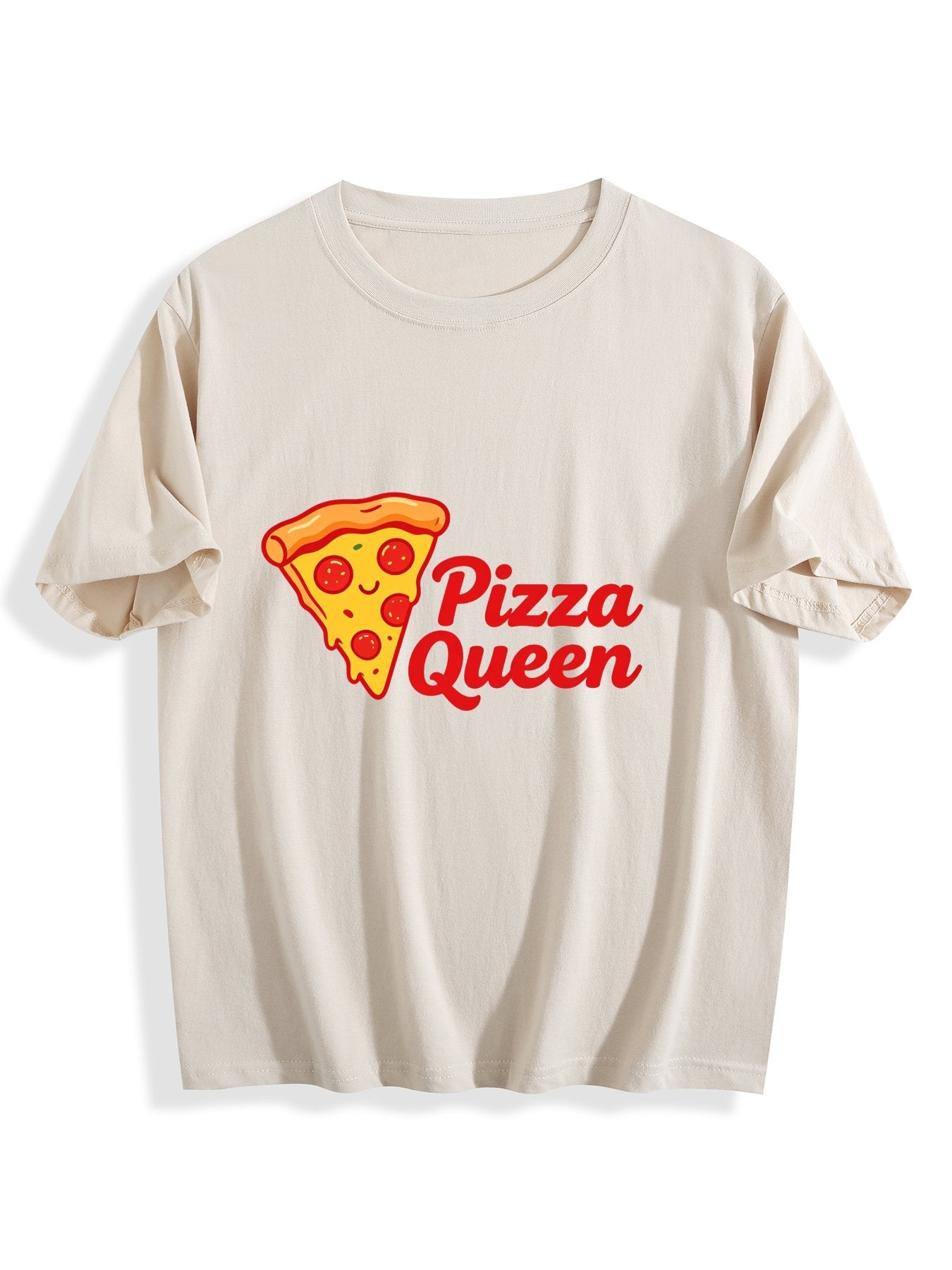 180g Pure Cotton Women's  "Pizza Queen" Graphic T-Shirt, USA Casual Cotton Tee
