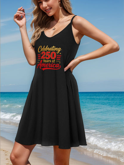 Women's Graphic Strap Dress, Celebrating USA 250th. Casual Sleeveless Summer Dress
